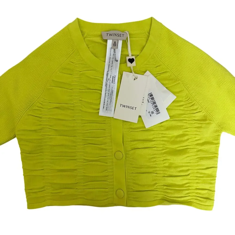 Twinset Girls' Shirred Cardigan In Yellow Neon Size 14 Brand New - Picture 4 of 13